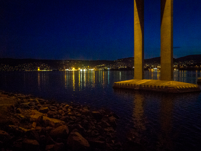 View of Hobart from under the Tasman Bridge