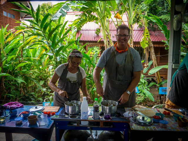 Your humble correspondent at work with fellow guest Elaine in the homestay kitchen