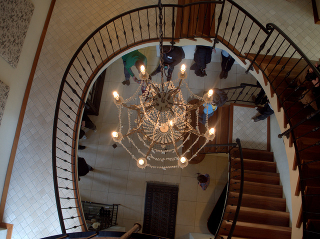 A striking chandalier adds glamour to the main hall