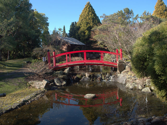 The red bridge at Hobart's Royal Tasmanian Botanical Gardens