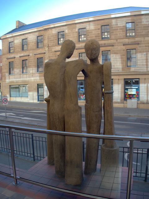 Duality, Irene Briant, 1990. Ferro-cement sculpture located at 70 Collins Street, Hobart