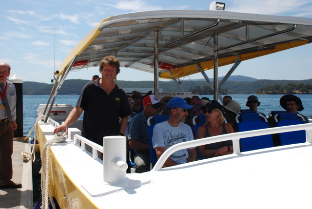 Rob Pennicott welcomes walkers aboard his boat for the Three Capes Track