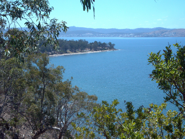 From the Taronga Road end of the track, there's a clear view of Taroona Beach, although access is not direct