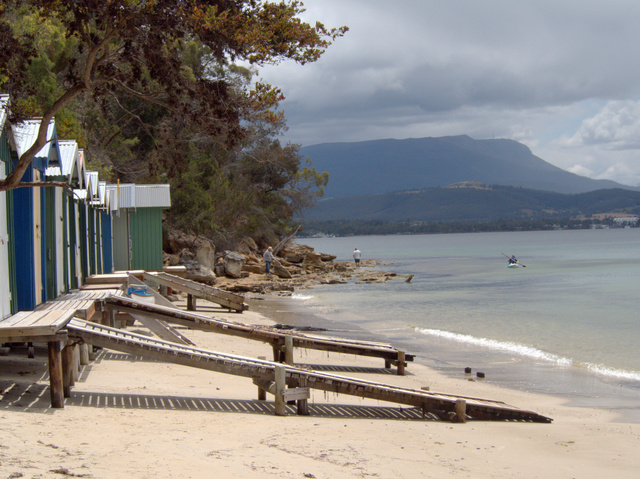 Boat sheds at Conningham Beach, south of Hobart
