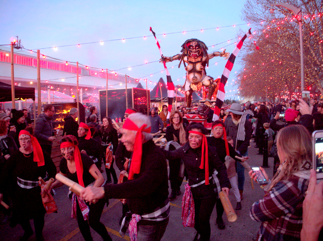 A more traditional Indonesian deity being carried shoulder-high through the streets of Hobart