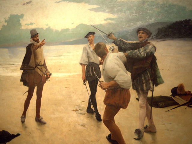 Men in tights: Frank William Bourdillon 'On Bideford Sands' (1889)