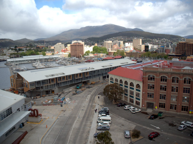 The city and its mountain from the Tasports Tower on Hobart's waterfront