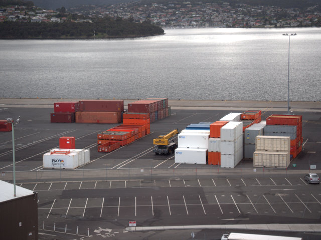 Container terminal from the Tasports Tower on Hobart's waterfront