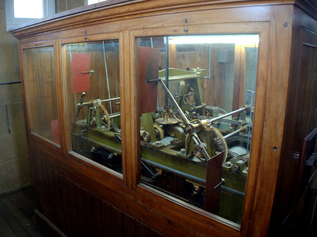 The clock mechanism, safely housed in its own case