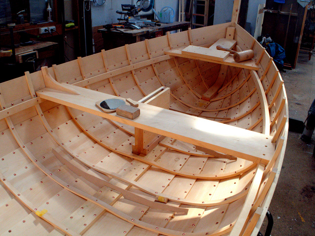 A huon pine boat under construction