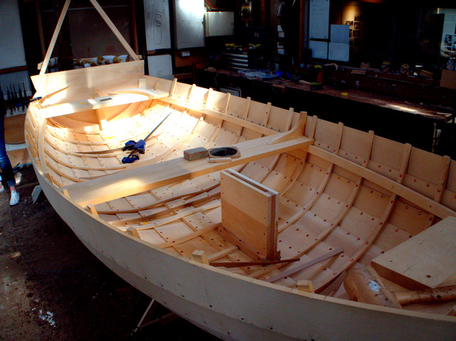 Huon pine rowboat at the Wooden Boat Centre