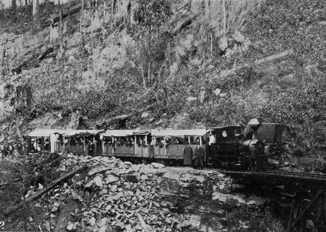 Sandfly Colliery Tramway circa 1907. Stopping to water the Krauss 2-4-0T. R J Batt photo via Flickr user Traniac - https://www.flickr.com/photos/29903115@N06/14247312108