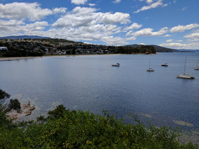 Plenty of boats in Blackmans Bay, seen from near the start of the track
