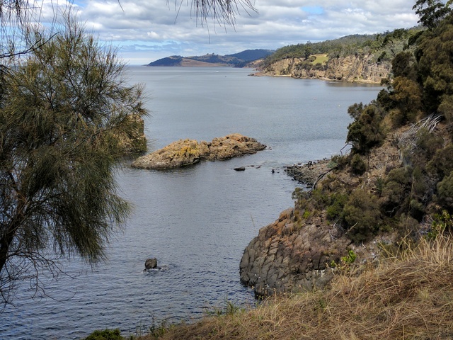 The view south along the Tinderbox Peninsula. Unfortunately the track does not lead as far as Fossil Cove.