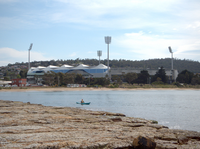 Bellerive Oval (currently referred to as Blundstone Arena) and beach from Bellerive Bluff