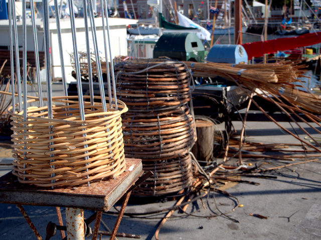 Traditional Tasmanian crayfishing pots under construction