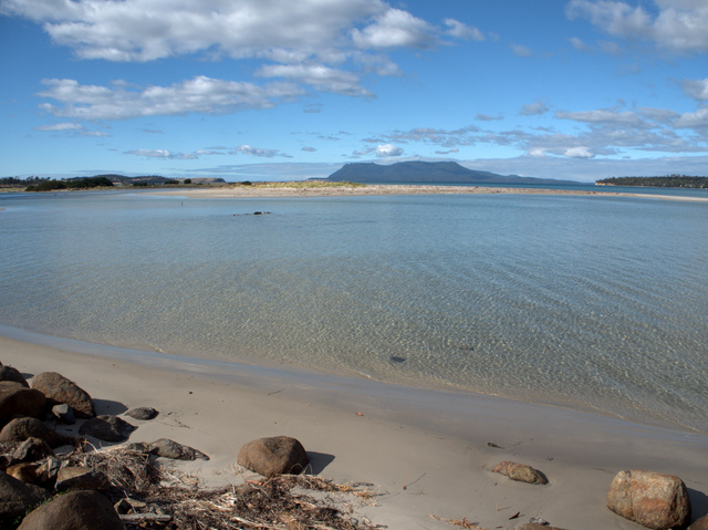 The first glimpse of Maria Island from the Orford waterfront north of the Prosser