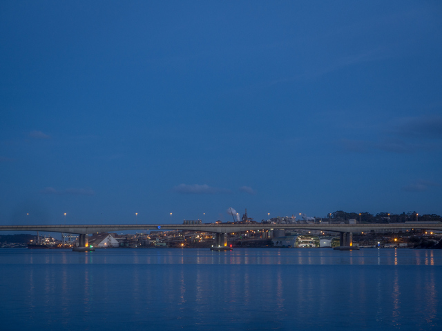 The Bowen Bridge and zinc works at sunset on the winter solstice