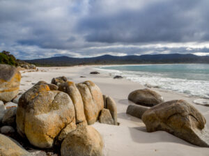 The Bay of Fires from Binalong Bay, near St Helens on the upper east coast of Tasmania.