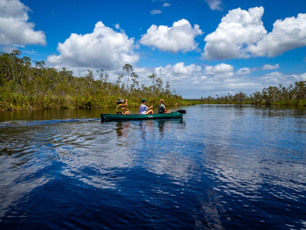 A three seater kayak on the way to Harry's Hut