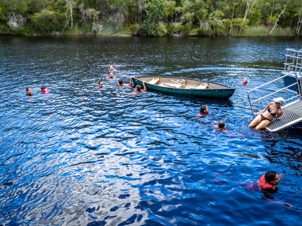 Having a swim at Harry's Hut on the Noosa River