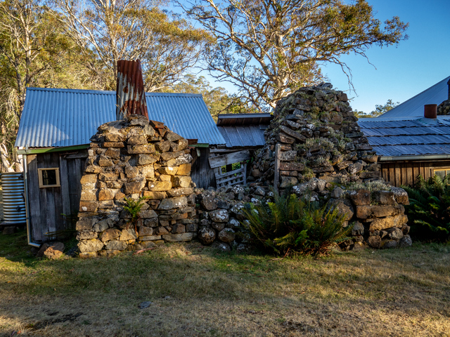 The heavy stone chimneys of the Steppes Homestead contrast the light timber construction of the dwelling and outbuildings, a sign perhaps of the harsh winters endured here