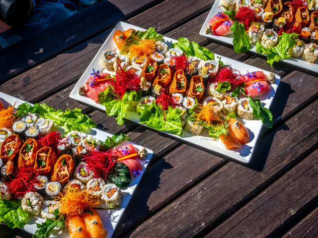 Platters of Masaaki's hand-rolled sushi at Dover Seafest