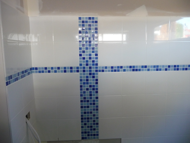 Quite pleased with my very simple tiling design. Every time I went into a tile shop at the beginning of this project, I'd break out in a cold sweat - there are just too may choices.