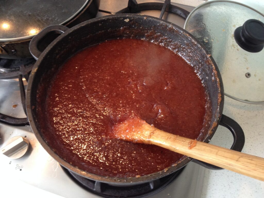 Cooking changes the colour of quince paste from baby-poo brown to a deep ruby