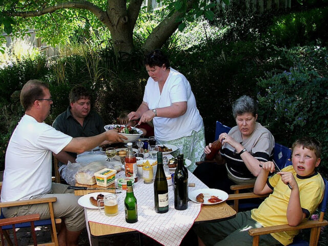 A family lunch under the walnut tree, early 2000s
