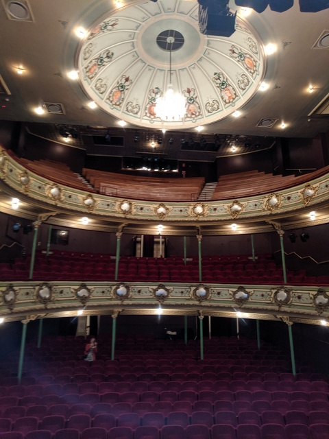 The three seating levels of the Theatre Royal are topped off by the dome, with George Davis' portaits of notable performing artists, writers & composers