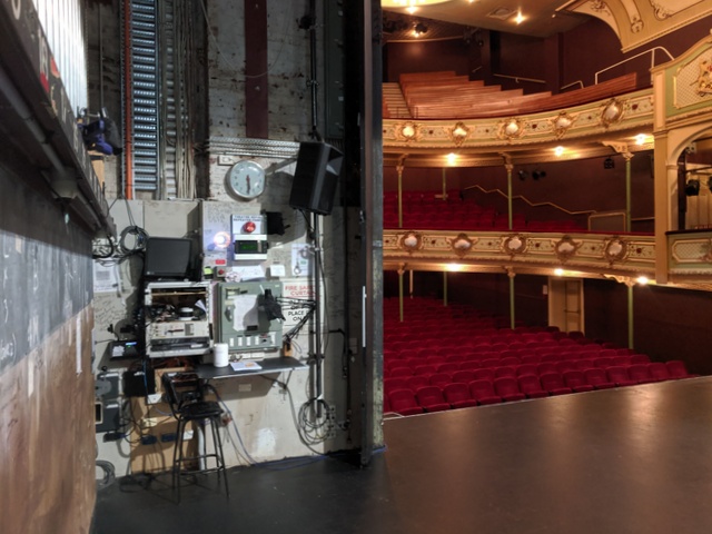 Prompt corner and a view into the house from the Theatre Royal stage