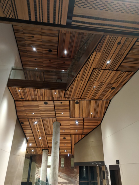 Patterned timber ceilings over foyer areas at The Hedberg