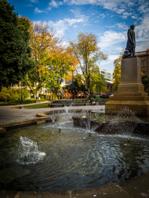 Late afternoon Autumn sunshine in Hobart's Franklin Square