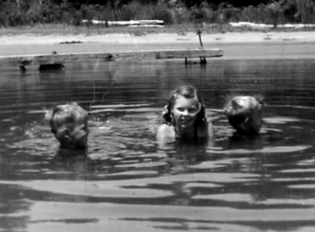 Mum swimming at Adventure Bay with her brothers Dudley and Graham