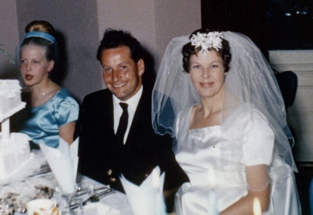 Edith and Stewart at their wedding. Mum's younger sister Diane is on the left